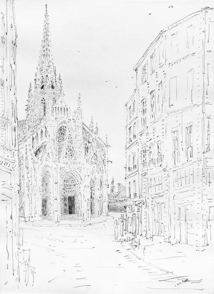 L'église Saint-Maclou de Rouen au matin crayon gras sur papier 30x42cm 2018 Vendu-Sold