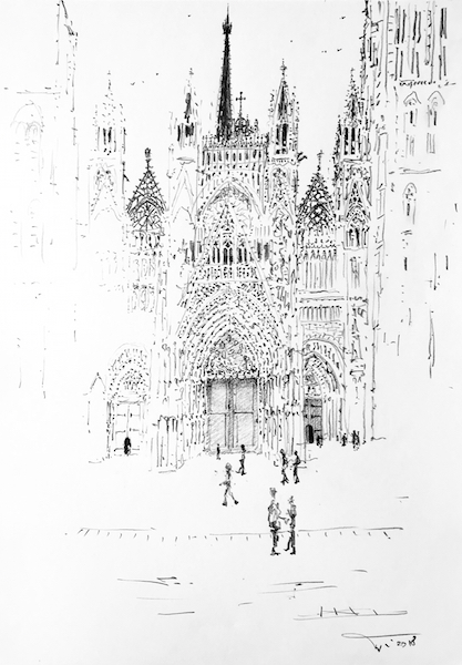 La cathédrale de Rouen en filigrane 30x42cm 2018