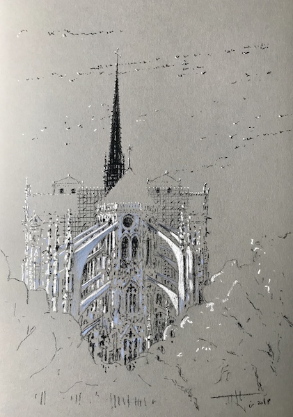 Notre-Dame de Paris and the black birds 30x42cm 2018 Vendu-Sold