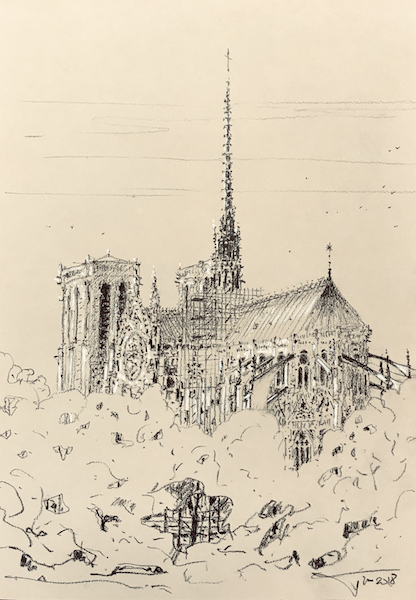 Notre Dame de Paris au charbon 30x42cm 2018