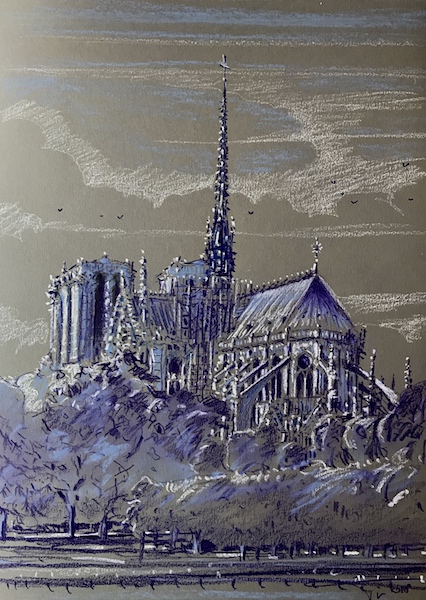 Notre Dame de Paris sous la lune 30x42cm 2018 Vendu-Sold