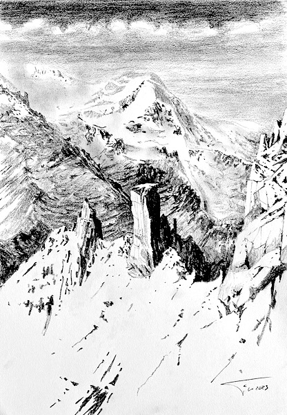 Prendre de l'altitude 30x42cm crayon gras sur papier 2023 dessin drawing art artwork montagne mountain chamonix mont-blanc neige snow french artist alpes alps contemporaryartist