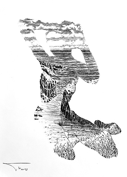 Géante fée marine 2 30x42cm Crayon gras sur papier 2023 Dessin Drawing dessin surréaliste art artwork kunst künstler art for sale art contemporain contemporaryart