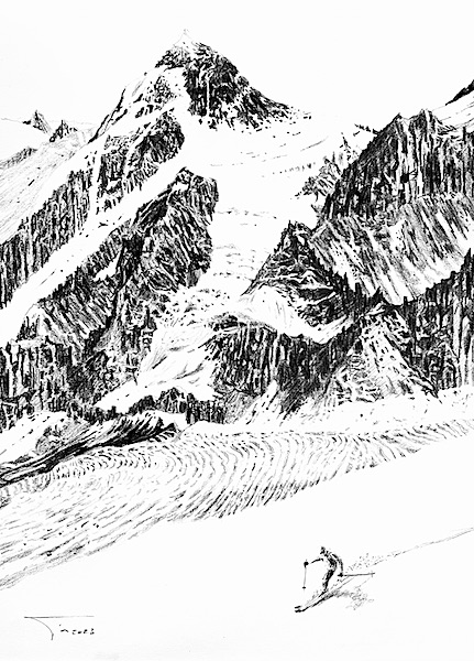 Roche et glacier 30x42cm Crayon gras sur papier 2023 François-Edouard Finet artiste french artist dessin drawing haute montagne mountain alps art contemporain contemporary art