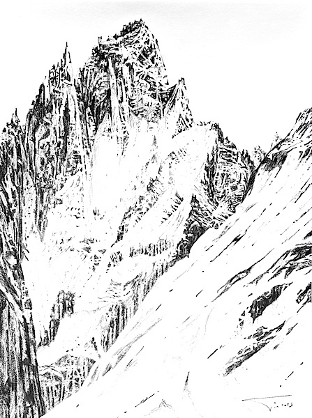 Sublimes verticales 30x42cm Crayon gras sur papier 2023 François-Edouard Finet artiste french artist dessin drawing haute montagne mountain figurative art contemporain contemporary art