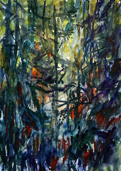 La forêt qui danse 30x42cm Aquarelle sur papier François Edouard Finet art watercolor kunst forêt forest artcontemporain contemporaryart beauté beauty french artist