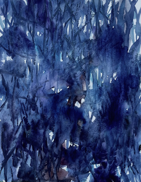 Profondeur végétale bleu 30x42cm Aquarelle sur papier Francois Edouard Finet art watercolor aquarell artcontemporain contemporaryart kunst art for sale beauté végétale calligraphie nature