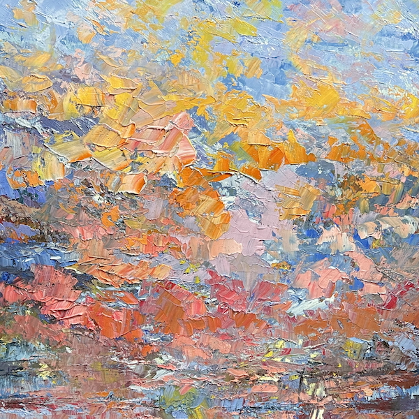 Brumes de feu 100x100cm Huile sur toile de François-Edouard Finet artiste paris art contemporain paysage abstrait galerie d'art brume ciel nuage